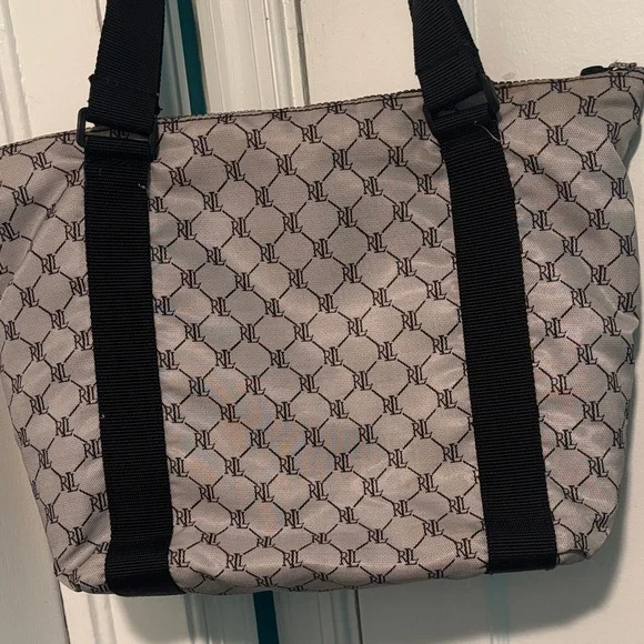 Ralph Lauren Gray Monogram Tote with Black Web Straps - Picture 9 of 13